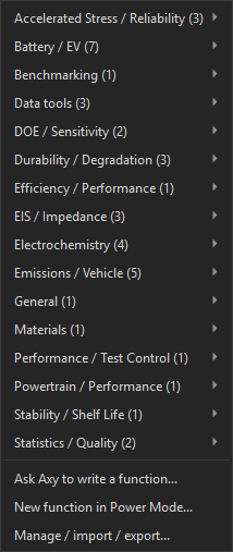 Functions menu grouped by domain
