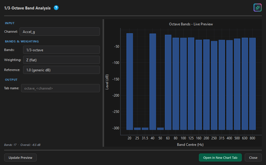 1/3-octave band NVH analysis dialog